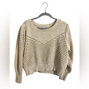 Lucky Brand Cream Mixed Stitch Bauble Cropped Sweater XXL